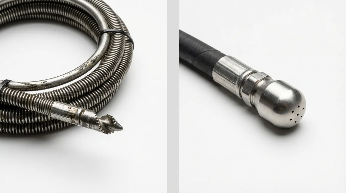 Drain snake cable and hydro jetting nozzle used for drain cleaning in Bedford, PA